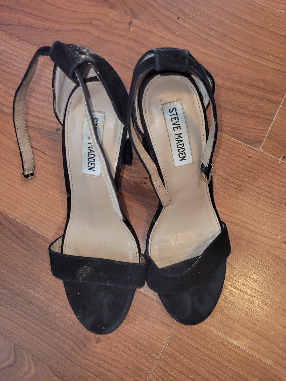 Steve Madden Black Suede Open-Toe Ankle-Strap Heels